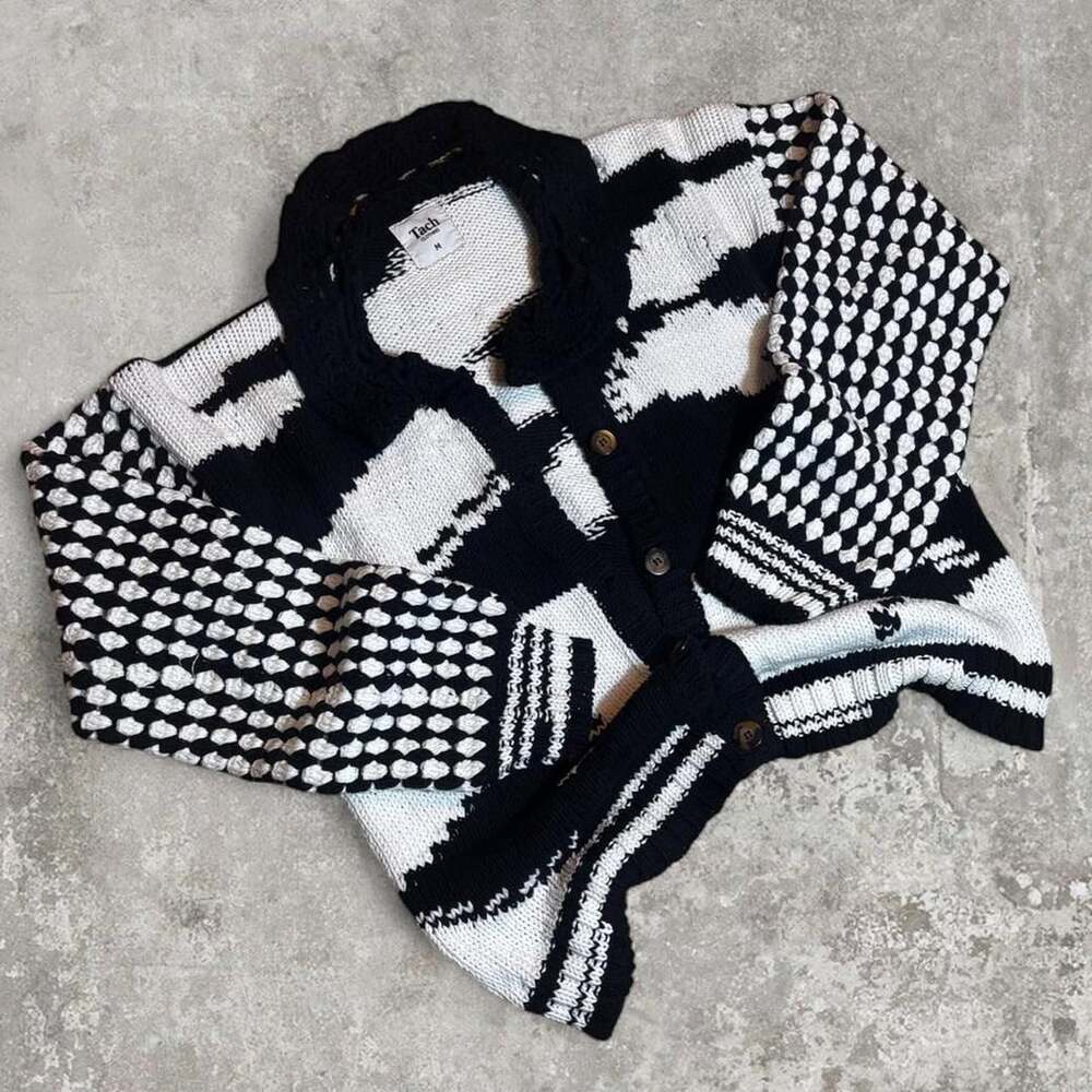 Rare - Unlisted - One Of One Tach Clothing Black White Knit Cardigan